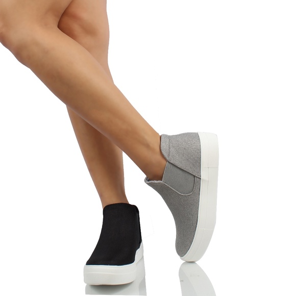 Black Round Toe Canvas Elastic Slip On Loafer Shoe - Picture 7 of 8